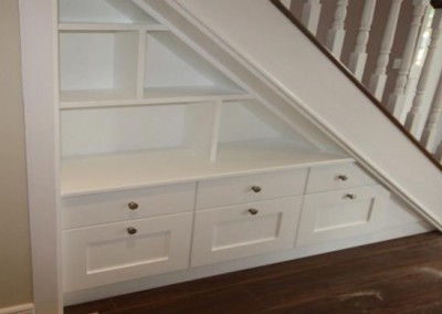 Open Shelved Understairs Storage With Drawers Underneath