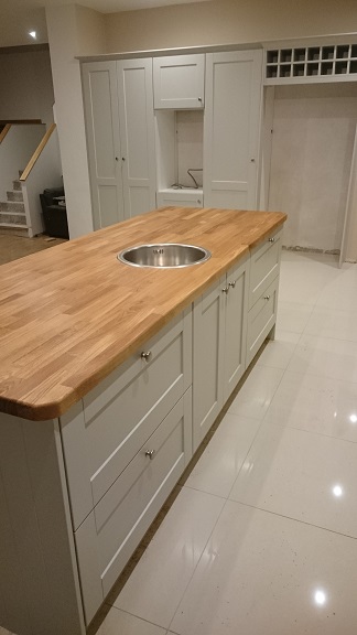 Solid Painted Pavillion Grey Island With Solid Oak Worktop